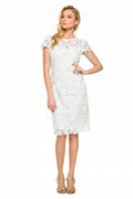 White Keyhole-Back Cap-Sleeve Lace Sheath Wedding Dress