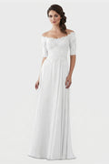 White Off-the-Shoulder Lace and Chiffon Wedding Dress