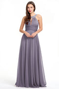 Dusk Halter Chiffon A-Line Evening Dress with Keyhole Neckline