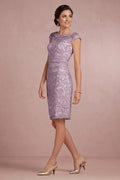 Wisteria Cap-Sleeve Illusion-Neck Lace Sheath Mother of the Bride Dress