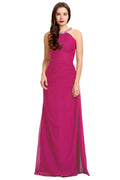 Fuchsia Ruched Halter Chiffon Sheath Bridesmaid Dress