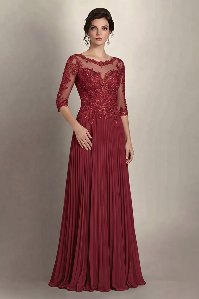 Long Applique Mother of the Bride Dress with sleeves – Angrila