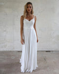 Low-Back Lace and Chiffon A-Line Wedding Dress with Slim Straps