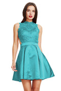 Aquamarine Cutout-Back Pleated Lace and Satin A-Line Short Homecoming Dress