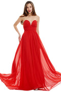 Ruby Red Strapless Ruched Chiffon A-Line Bridesmaid Dress