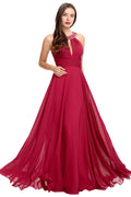 Burgundy Halter Chiffon A-Line Evening Dress with Keyhole Neckline