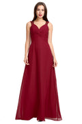 Burgundy Twist-Front Chiffon A-Line Bridesmaid Dress with Lace Back