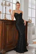 Black Lace-Up Sweetheart Sequin Mermaid Prom Dress