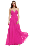 Fuchsia Strapless Ruched Chiffon A-Line Bridesmaid Dress