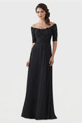 Black Off-the-Shoulder Lace and Chiffon Mother of the Bride Gown