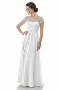 White Ruched Lace and Chiffon A-Line Mother of the Bride Gown