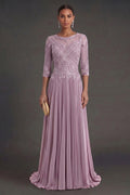 Wisteria Half-Sleeve Lace and Pleated Chiffon Mother of the Bride Dress