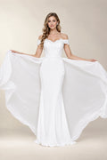 Off-the-Shoulder Chiffon Wedding Dress with Detachable Overskirt