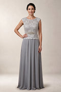 Silver Chiffon A-Line Mother of the Bride Dress with Lace Bodice