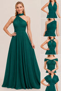 Dark Green Convertible Stretch Jersey A-Line Bridesmaid Dress