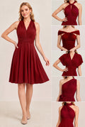Burgundy Convertible Stretch Jersey A-Line Cocktail Dress