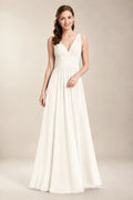 Chantel Ivory chiffon wedding dress, front view with ruched V-neck bodice
