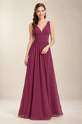 Chantel Mulberry chiffon floor-length bridesmaid dress, front view