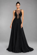 Open-Back Lace and Tulle A-Line Evening Dress