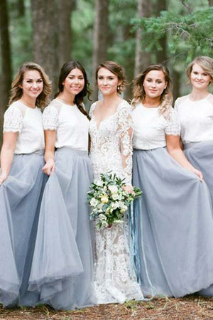 Two-Piece Colored Long Tulle Bridesmaid Dresses