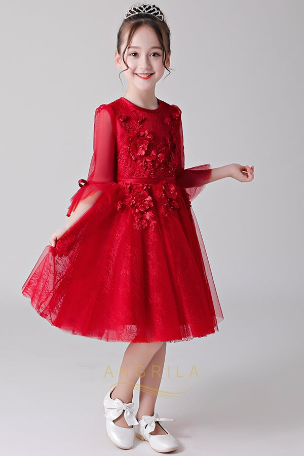 Red flower girl sales dresses with sleeves