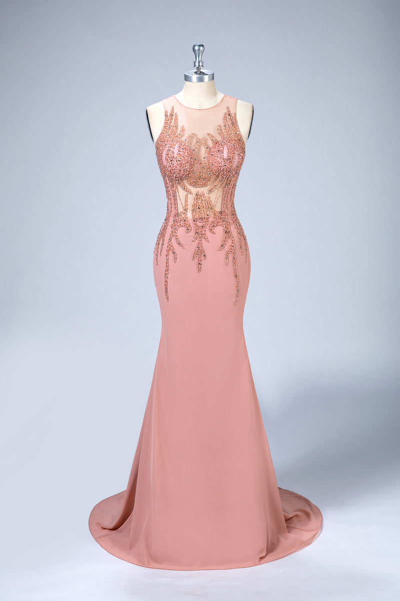 Elegant Illusion Neck Burgundy Sleeveless Mermaid Prom Dress