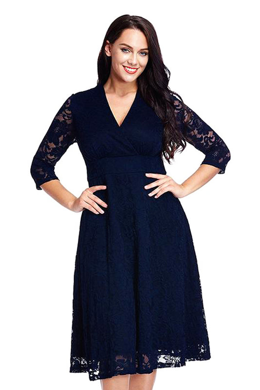 knee length dresses for ladies Plus Size Sleeveless Floral Lace Short Party Dress Daily Casual Dress main image 1