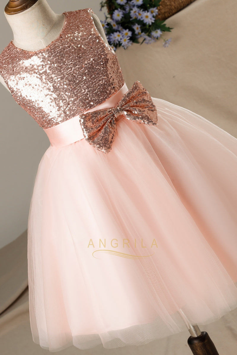 A-Line/Princess Sequins Flower Girl Dresses with Bowknot