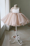 Bow-Back Stretch Satin and Chiffon Ball Gown Flower Girl Dress