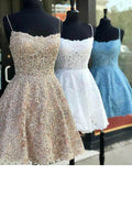 White Lace-Up Lace A-Line Mini Homecoming Dress