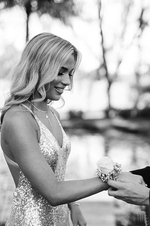 Silver Sequins V Neck Backless Prom Dress with A Sweep Train – Angrila