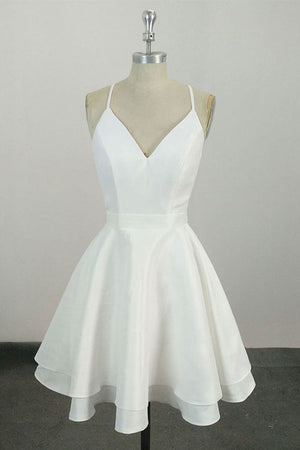Short Spaghetti Straps V Neck Lace Homecoming Dress