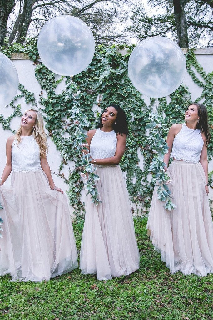 Two Piece Tulle Bridesmaid Dress Two Piece Bridesmaid Dress With Short  Sleeves,Tulle Bridesmaid Dress,Long