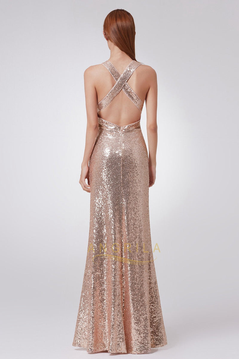 Sexy Blue V-neck Off-the-shoulder Sequined Prom Dress With Slit main image 0