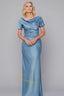 Sheath/Column Cowl Neck Floor Length Mother of the Bride Dress with Short Sleeves