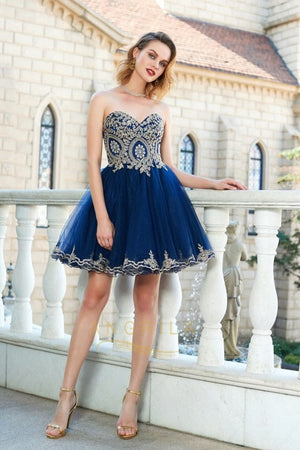 A-line/Princess Strapless Sweetheart Beading Short Formal Prom Dresses