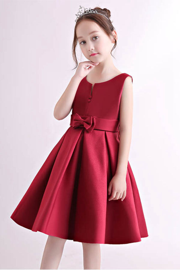 Simple Knee-length Satin Flower Girl Dresses with Bow – Angrila