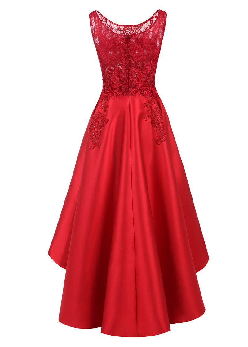 A-Line/Princess Asymmetrical Lace Scoop Neck short Prom Dresses