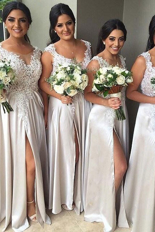 A-Line/Princess Floor-Length Lace Bridesmaids Dresses – Angrila