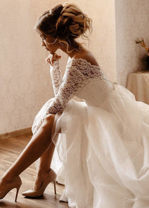 Lace Long Sleeves Open Back Floor-Length Wedding Dresses