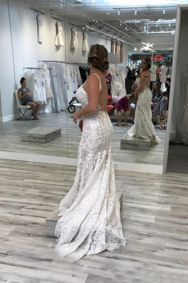 Trumpet Mermaid Lace Spaghetti Straps Wedding Dresses Angrila