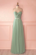 Sage Green Lace-Up Twist-Front Chiffon A-Line Bridesmaid Dress