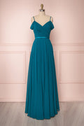 Peacock Ruched Cold-Shoulder Chiffon A-Line Bridesmaid Dress