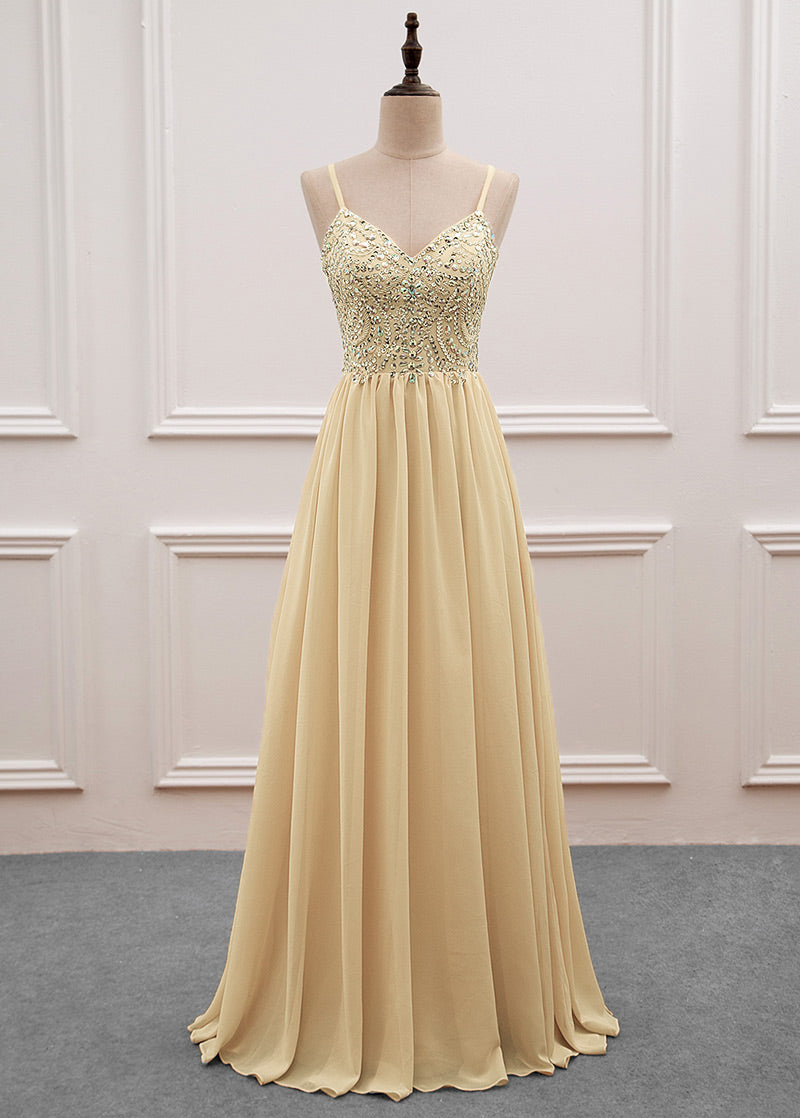 Fairy A Line Spaghetti Straps Chiffon Long Prom Dress, Evening Dress