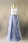 Two-Piece Stretch Satin and Tulle A-Line Bridesmaid Dress