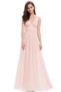 Pearl Pink Ruched V-Back Chiffon A-Line Bridesmaid Dress