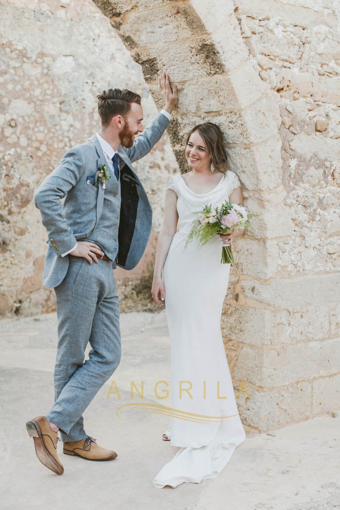 Cap sleeve sheath wedding dress deals