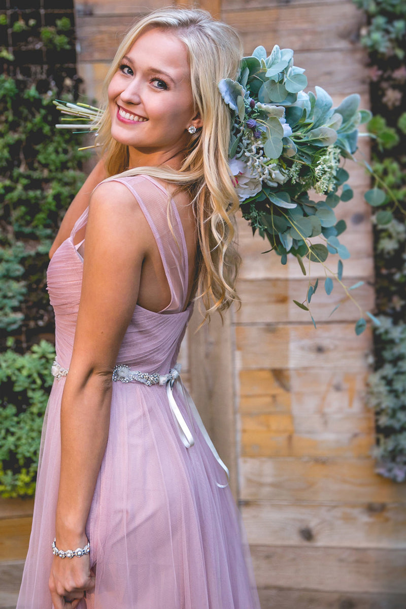 Chic Tulle Bridesmaid Dresses with Sheer Illusion Sleeves – Angrila