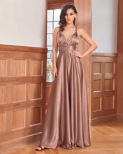 Simple V-Neck Sleeveless Criss-Cross Straps Prom Dress with Pleats