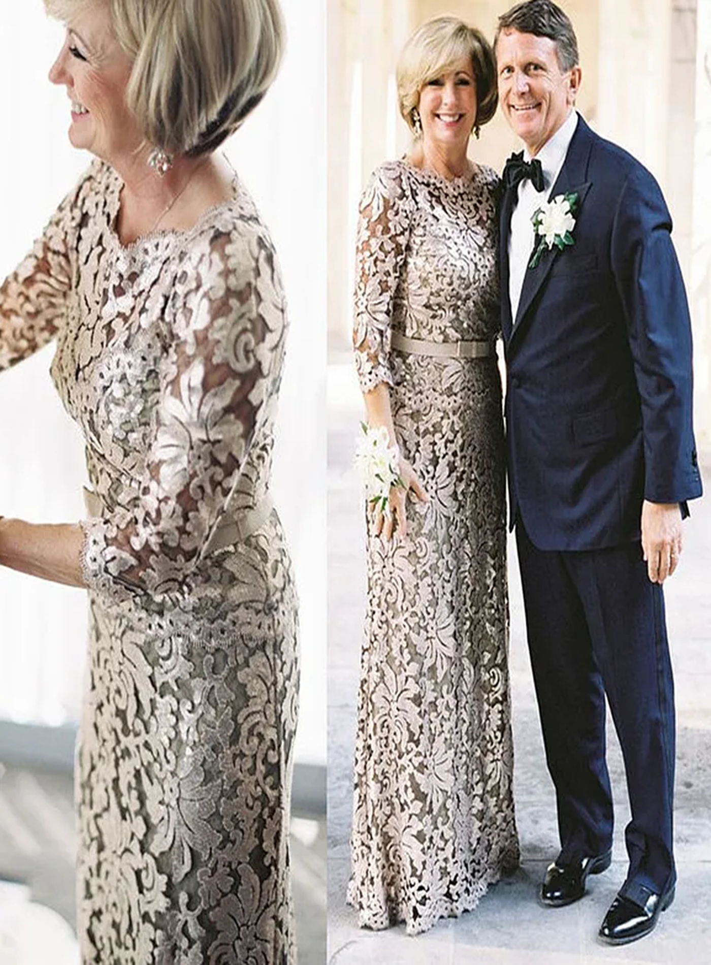 Long Lace Round Neck Long Sleeves Mother of the Bride Dress Main image